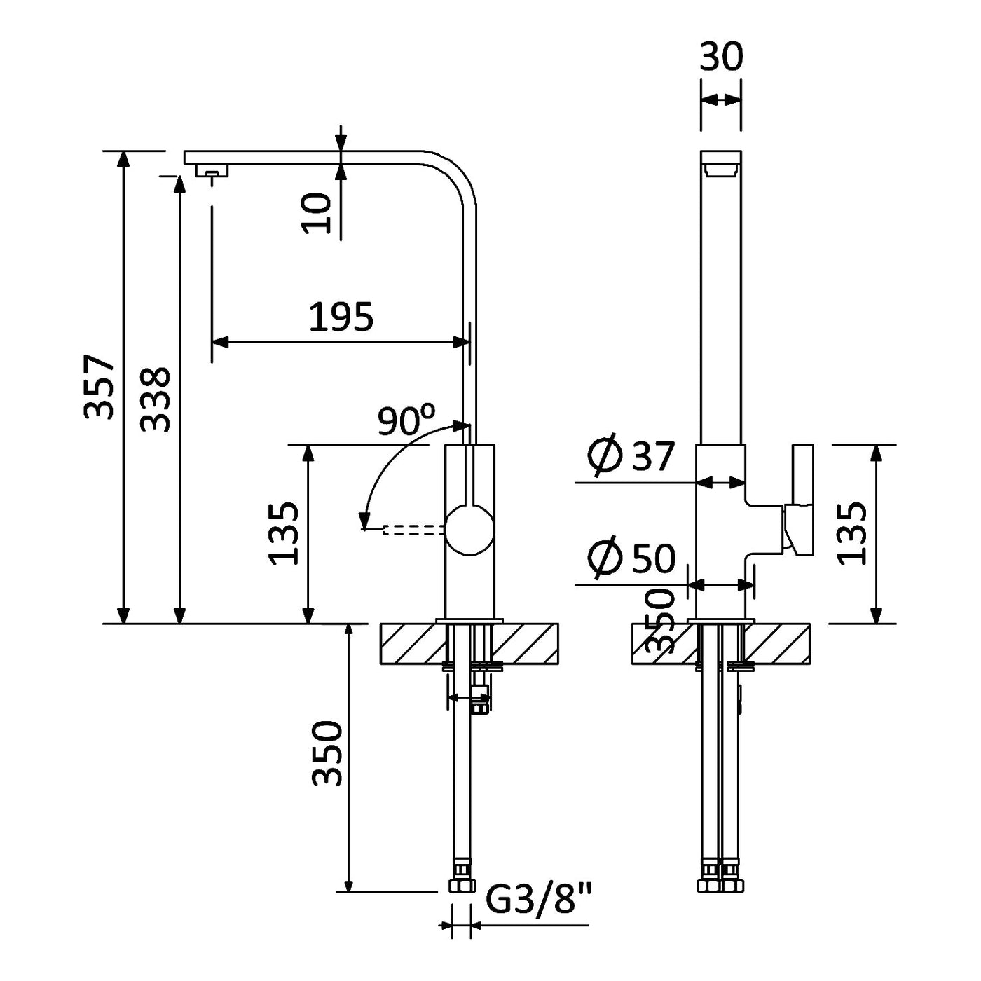 Chrome Kitchen Mixer Tap with swivel spout - High Performance - Letta London - 