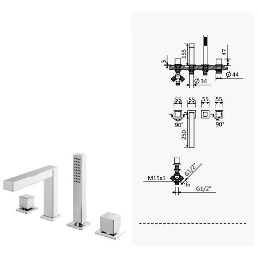 Deck-mounted 4-Hole Bath & Hand Shower Mixer - Escudo