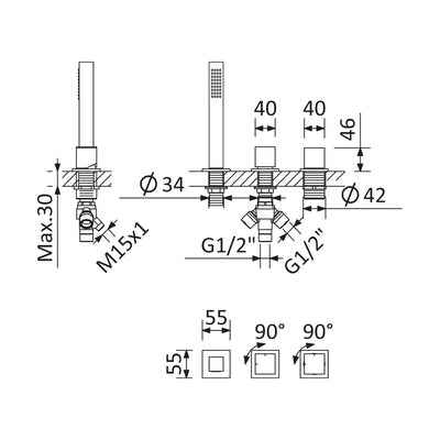 Deck-Mounted Shower Mixer, with Hand-Shower - Escudo