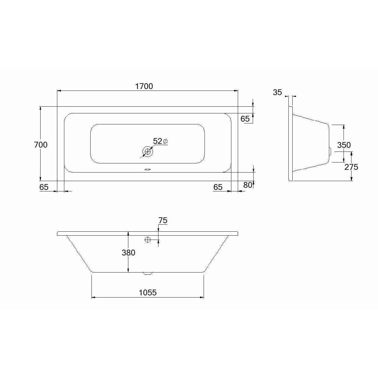 Double-Ended Bathtub - 1700 x 700mm | Saneux Stetson - Letta London - 