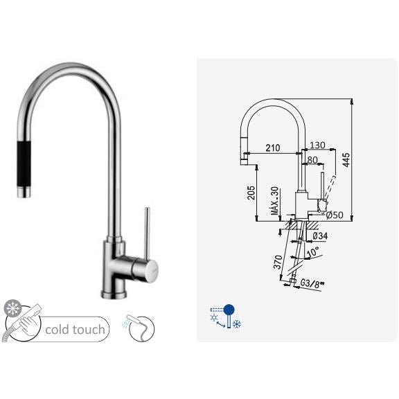 Dual Jet kitchen mixer tap with swivel spout and pull out hand shower - Letta London - 