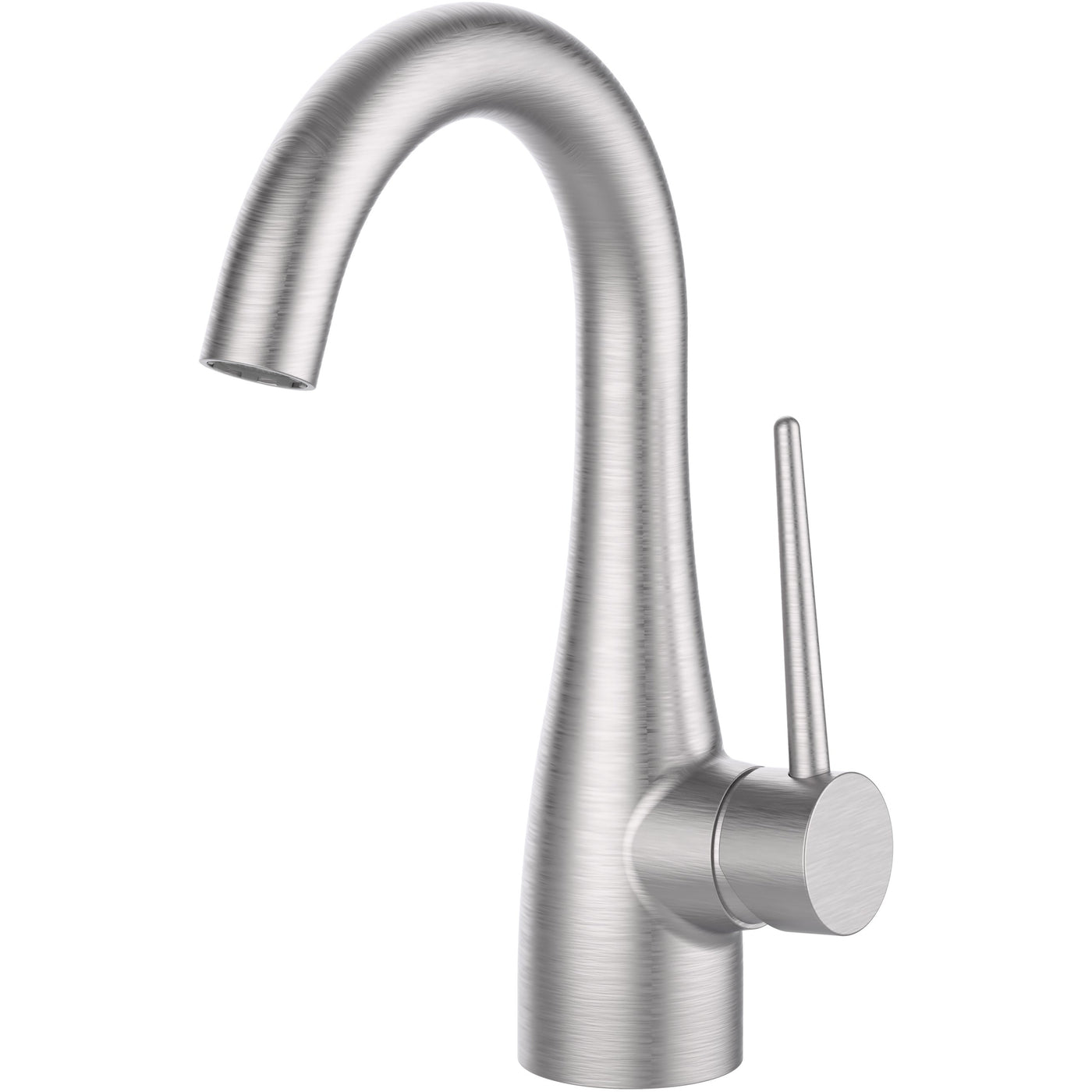 Eden, tall brushed nickel basin mixer tap with swivel spout