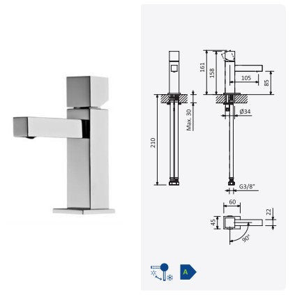 Escudo Basin Mixer tap, chrome - Letta London - Basin Taps