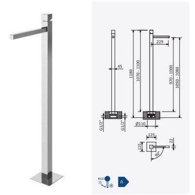 Escudo freestanding basin mixer tap, floor mounted, chrome - Letta London - Basin Taps