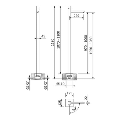 Escudo freestanding basin mixer tap, floor mounted, chrome - Letta London - Basin Taps