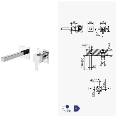 Escudo luxury wall mounted basin mixer tap, chrome - Letta London - Basin Taps