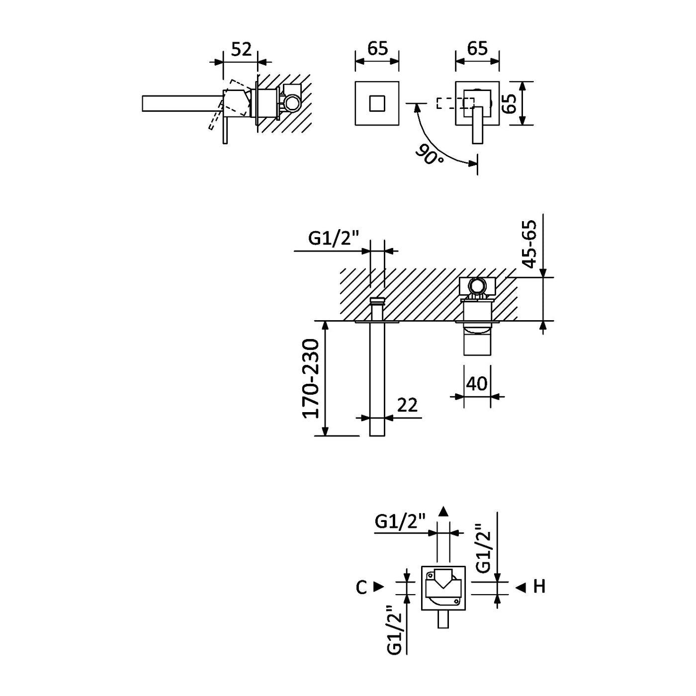 Escudo luxury wall mounted basin mixer tap, chrome - Letta London - Basin Taps