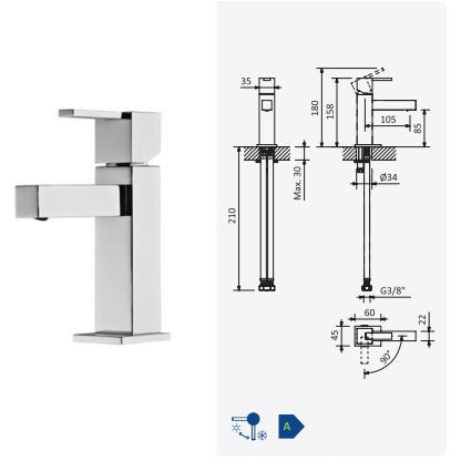 Escudo Single-lever Basin Mixer tap, chrome - Letta London - Basin Taps