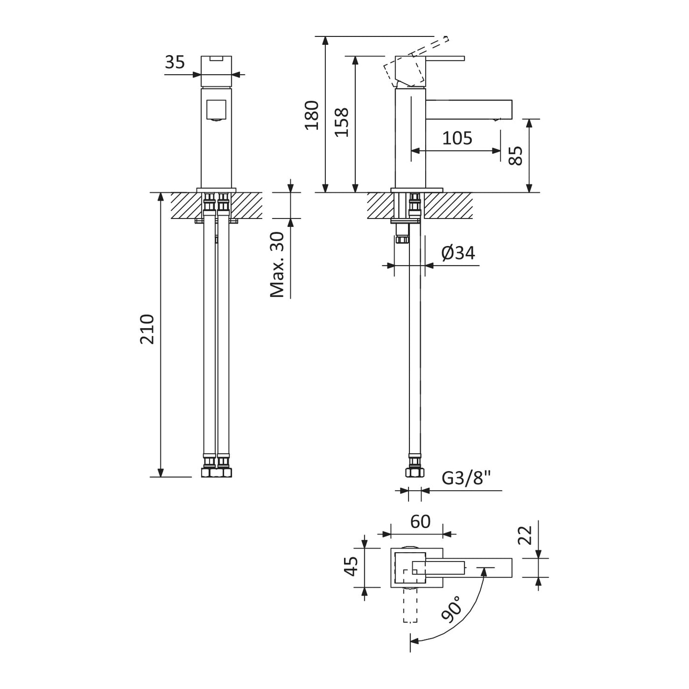 Escudo Single-lever Basin Mixer tap, chrome - Letta London - Basin Taps