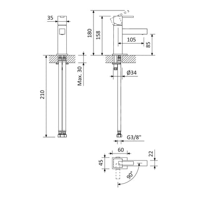 Escudo Single-lever Basin Mixer tap, chrome - Letta London - Basin Taps