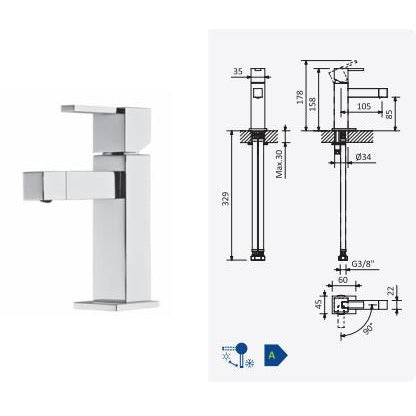 Escudo Single-lever Bidet Mixer tap, chrome - Letta London - Bidet Tap