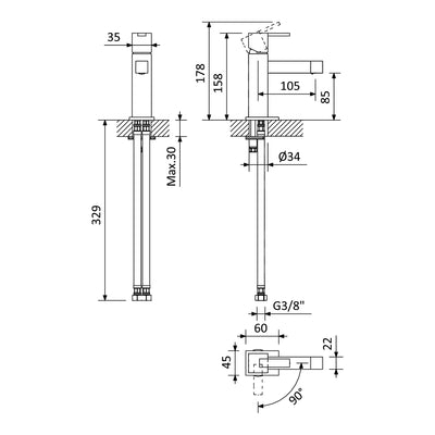 Escudo Single-lever Bidet Mixer tap, chrome - Letta London - Bidet Tap