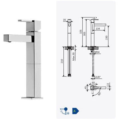 Escudo Tall single-lever mixer tap for countertop basins, chrome - Letta London - Basin Taps