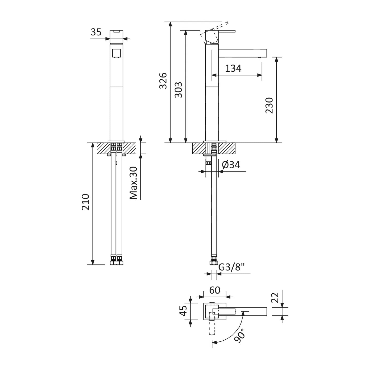 Escudo Tall single-lever mixer tap for countertop basins, chrome - Letta London - Basin Taps