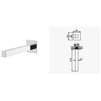 Escudo wall mounted bath spout, chrome - Letta London - Bath spout