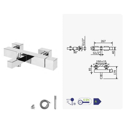 Escudo wall mounted bath/shower mixer, chrome - Letta London - Bath & Shower Mixer