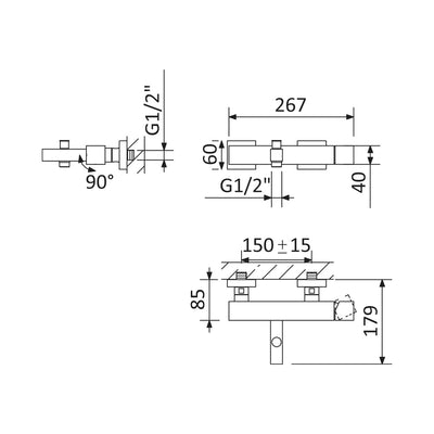 Escudo wall mounted bath/shower mixer, chrome - Letta London - Bath & Shower Mixer