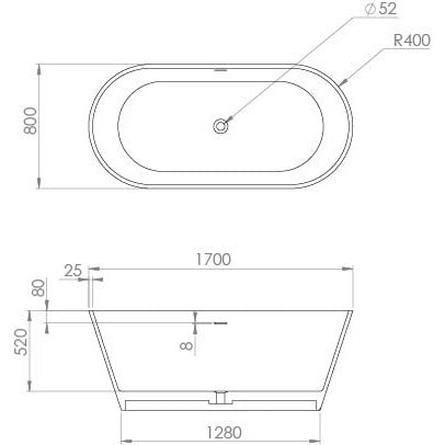 Freestanding Double Ended Bath 1700 x 800 - Saneux | Zaha - Letta London - Freestanding Bath