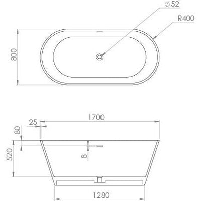 Freestanding Double Ended Bath 1700 x 800 - Saneux | Zaha - Letta London - Freestanding Bath