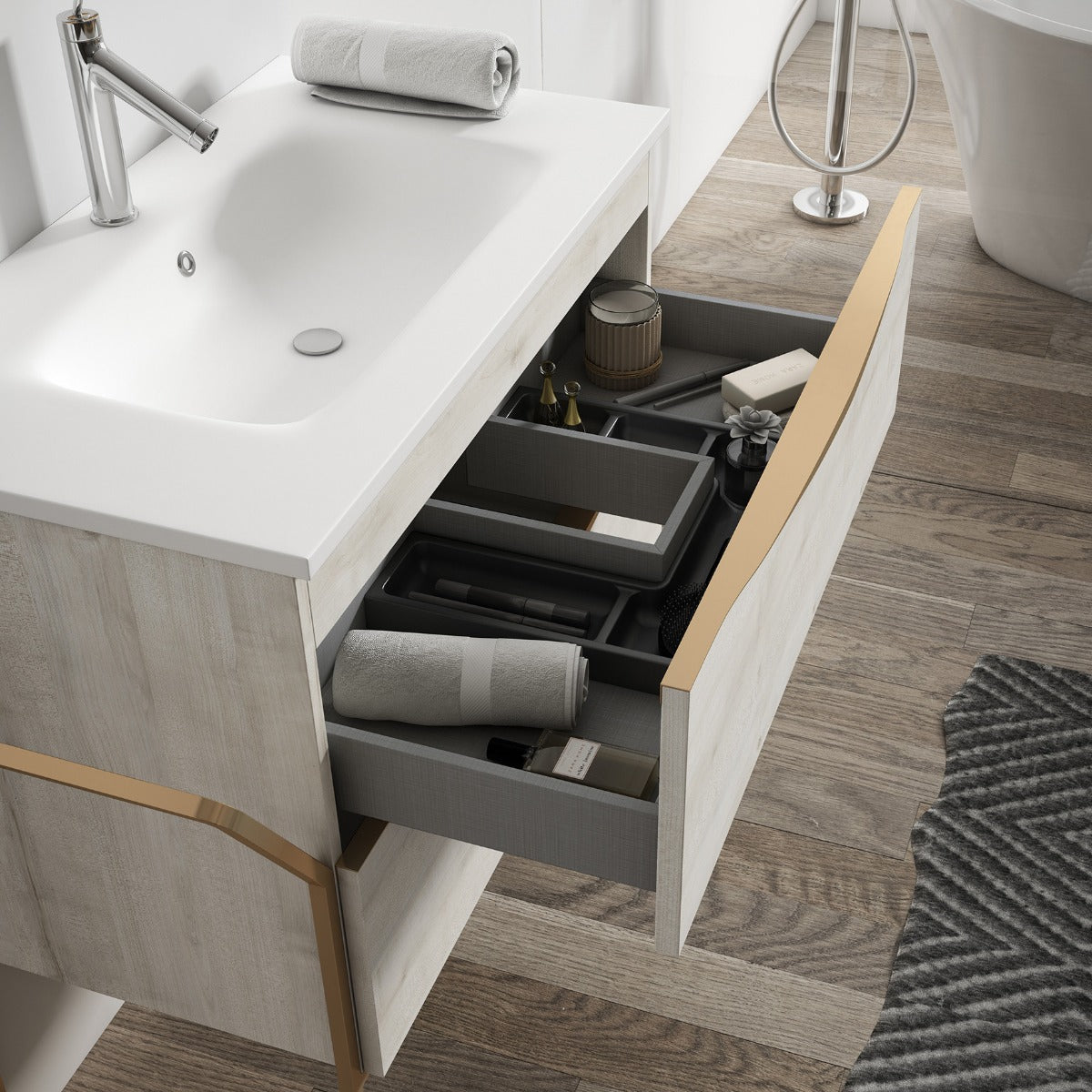 Frontline Birch Floor Standing Vogue 2 Drawer Wall & Floor Vanity Unit (1000mm) - Letta London - Floor Standing Vanity Units