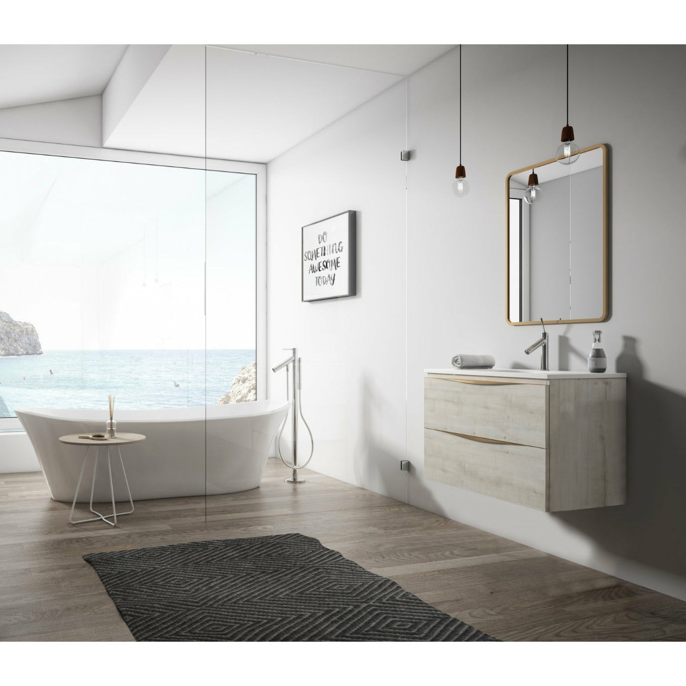Frontline Birch Floor Standing Vogue 2 Drawer Wall & Floor Vanity Unit ...