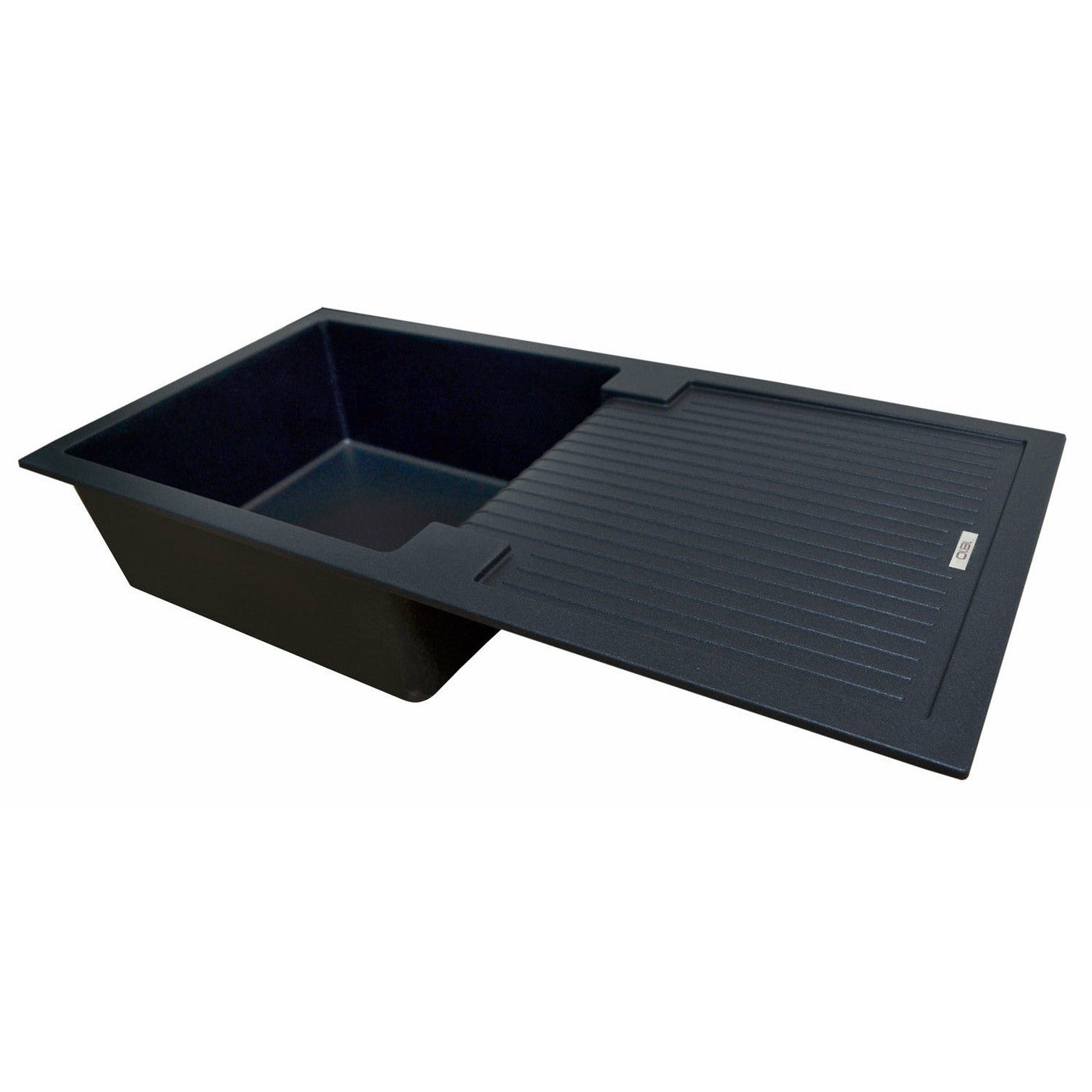 Frontline Black Sharduno 100i Quartz Kitchen Sink & Drainer with Stainless Steel Waste - Letta London - 