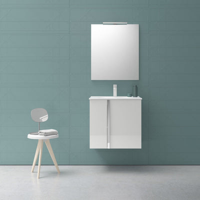 Frontline Glose White Wall-Mounted Onix 2 Door Vanity Unit with Chrome Handle 600mm - Letta London - Wall Hung Vanity Units