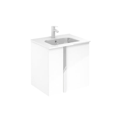 Frontline Glose White Wall-Mounted Onix 2 Door Vanity Unit with Chrome Handle 600mm - Letta London - Wall Hung Vanity Units