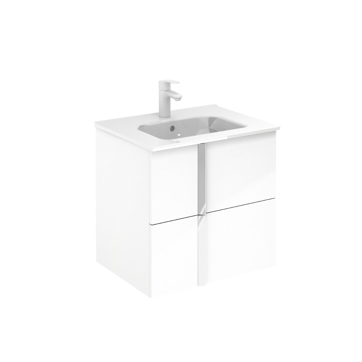 Frontline Glose White Wall-Mounted Onix 2 Drawer Vanity Unit with Chrome Handles (600mm) - Letta London - Wall Hung Vanity Units