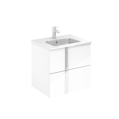 Frontline Glose White Wall-Mounted Onix 2 Drawer Vanity Unit with Chrome Handles (600mm) - Letta London - Wall Hung Vanity Units