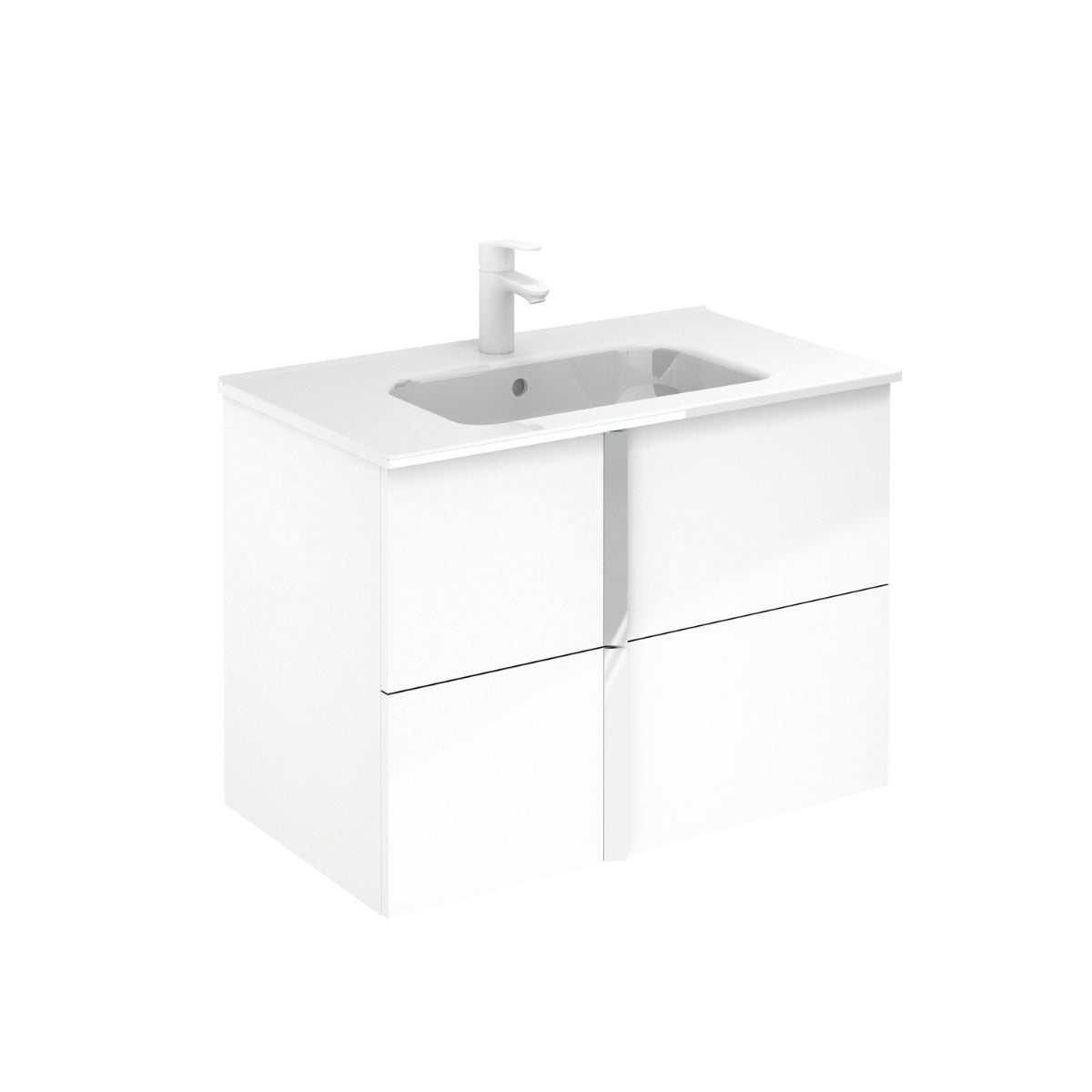 Frontline Glose White Wall-Mounted Onix 2 Drawer Vanity Unit with Chrome Handles (800mm) - Letta London - Wall Hung Vanity Units