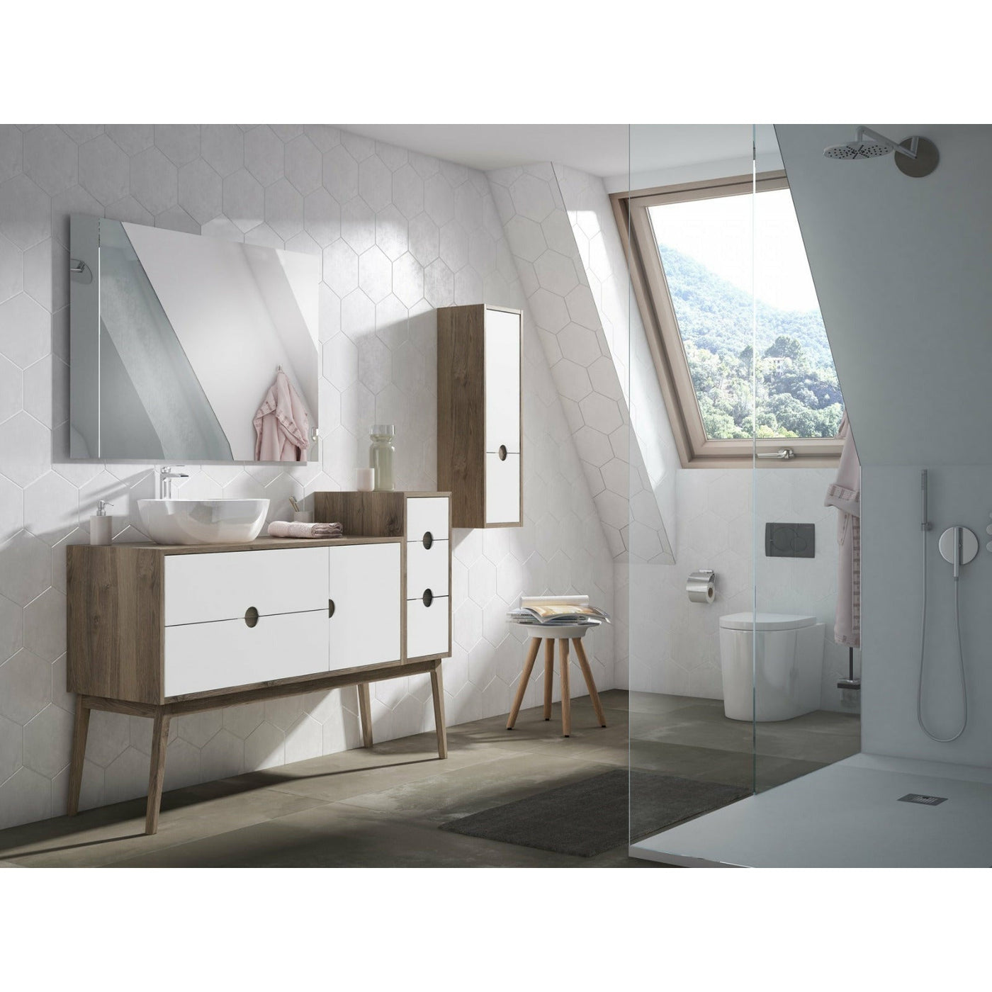 Frontline Kompass 300mm Wall-Mounted 3 Drawer Unit - White/Oak - Letta London - FrontLine