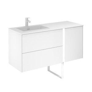 Frontline Matt White Floor Standing Bluetooth Vanity Unit with Ceramic Moon Basin & Slatted Leg(1200mm) - Letta London - Floor Standing Vanity Units