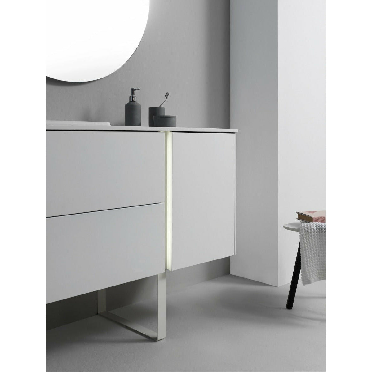 Frontline Matt White Floor Standing Bluetooth Vanity Unit with Ceramic Moon Basin & Slatted Leg(1200mm) - Letta London - Floor Standing Vanity Units