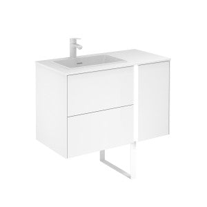 Frontline Matt White Floor Standing Bluetooth Vanity Unit with Ceramic Moon Basin & Slatted Leg (900mm) - Letta London - Floor Standing Vanity Units