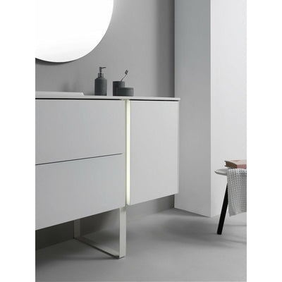 Frontline Matt White Floor Standing Bluetooth Vanity Unit with Ceramic Moon Basin & Slatted Leg (900mm) - Letta London - Floor Standing Vanity Units