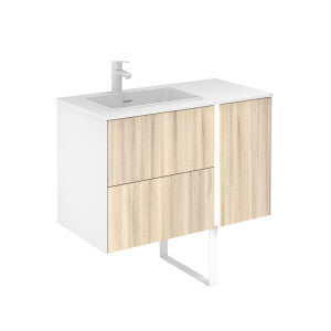 Frontline Oak Floor Standing Vanity Bluetooth Vanity Unit with Ceramic Moon Basin & Slatted Leg (900mm) - Letta London - Floor Standing Vanity Units