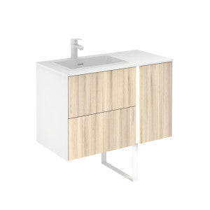 Frontline Oak Floor Standing Vanity Bluetooth Vanity Unit with Solid Surface Basin & Slatted Leg (900mm) - Letta London - Floor Standing Vanity Units