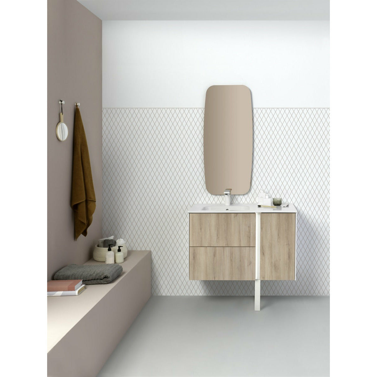 Frontline Oak Floor Standing Vanity Bluetooth Vanity Unit with Solid Surface Basin & Slatted Leg (900mm) - Letta London - Floor Standing Vanity Units