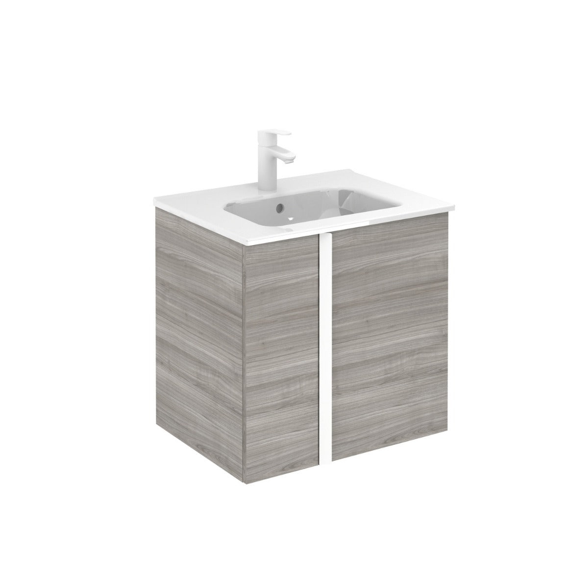 Frontline Sandy Grey Wall-Mounted Onix 2 Door Vanity Unit with White Handle (600mm) - Letta London - Wall Hung Vanity Units