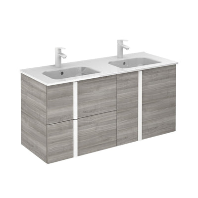 Frontline Sandy Grey Wall-Mounted Onix 2 Drawer, 2 Door Vanity Unit with White Handles (1200mm) - Letta London - Wall Hung Vanity Units