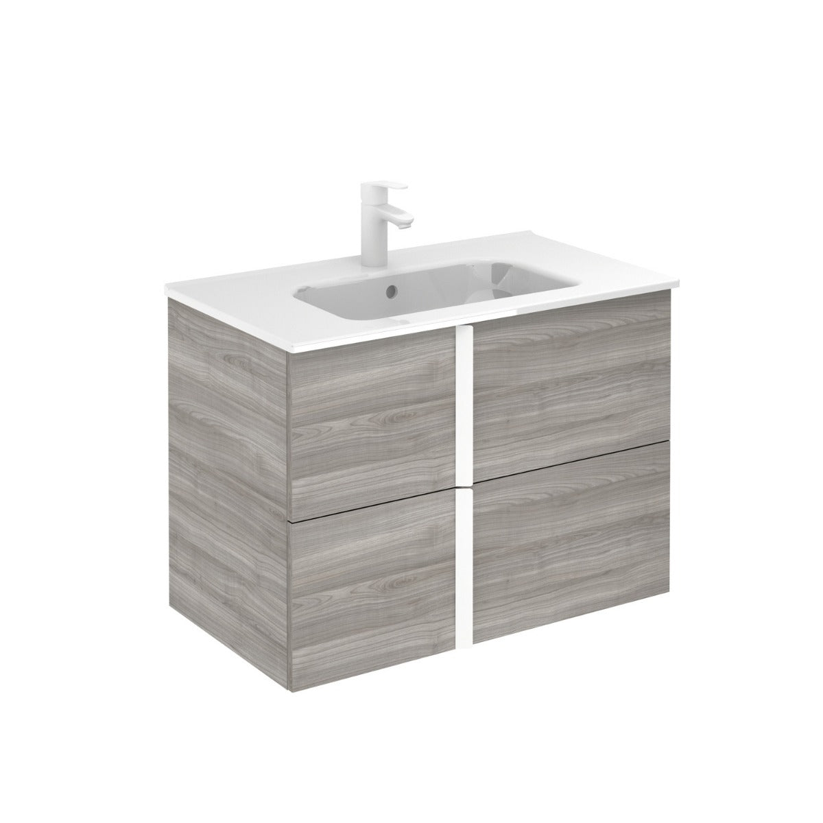 Frontline Sandy Grey Wall-Mounted Onix 2 Drawer Vanity Unit with White Handles (800mm) - Letta London - Wall Hung Vanity Units