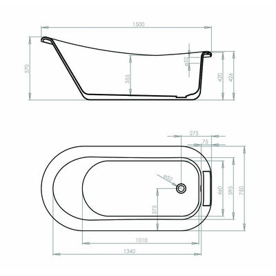 Frontline White Camden Traditional Freestanding Slipper Bath - White - Letta London - 