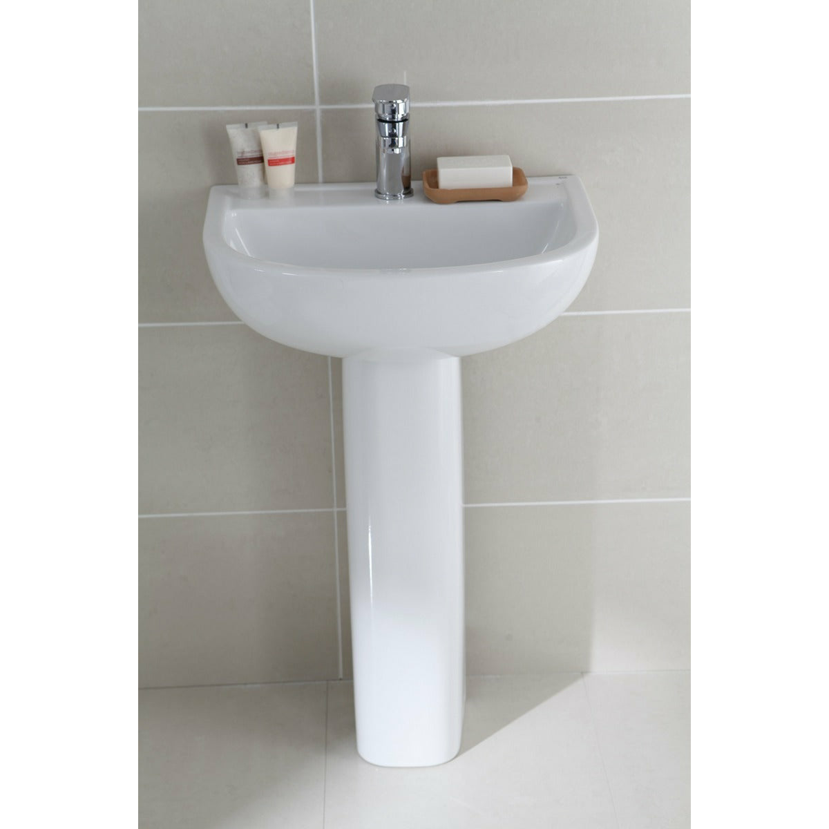 Frontline White Compact Full Pedestal Basin - 1 Tap Hole - Letta London - 