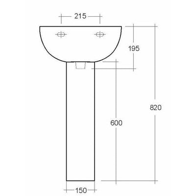 Frontline White Compact Full Pedestal Basin - 2 Tap Holes - Letta London - 