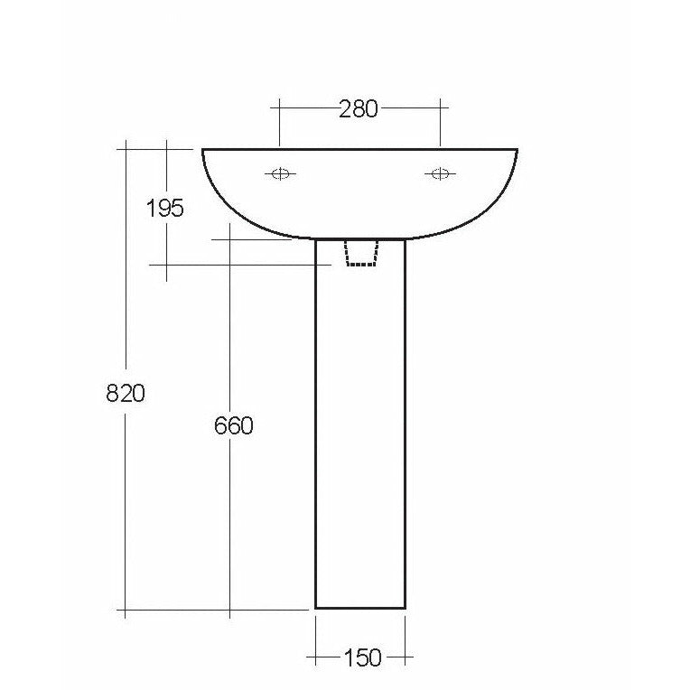 Frontline White Compact Full Pedestal Basin - 2 Tap Holes - Letta London - 