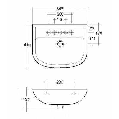 Frontline White Compact Full Pedestal Basin - 2 Tap Holes - Letta London - 