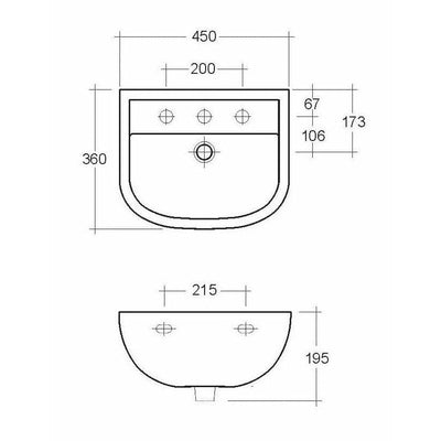 Frontline White Compact Full Pedestal Basin - 2 Tap Holes - Letta London - 