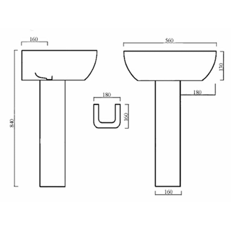 Frontline White Emme 560mm Full Pedestal Basin - Letta London - 