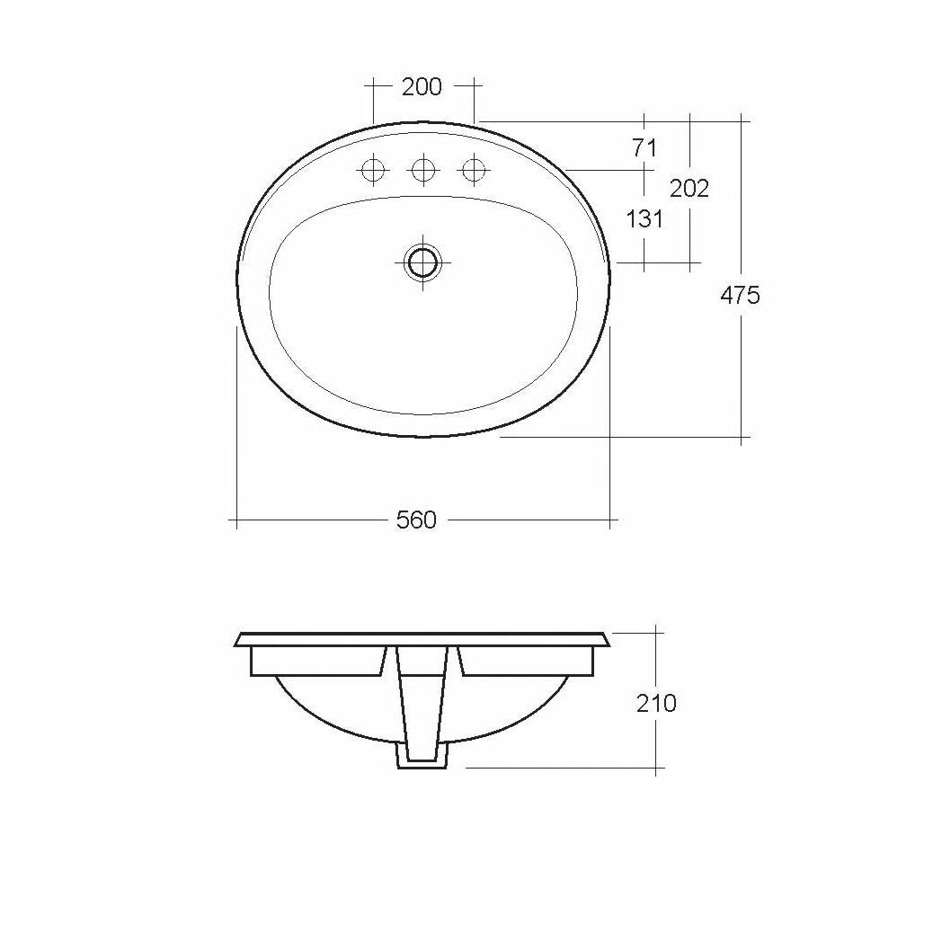 Frontline White Maria 560mm Over-the-Counter Basin - 2 Tap Holes - Letta London - 